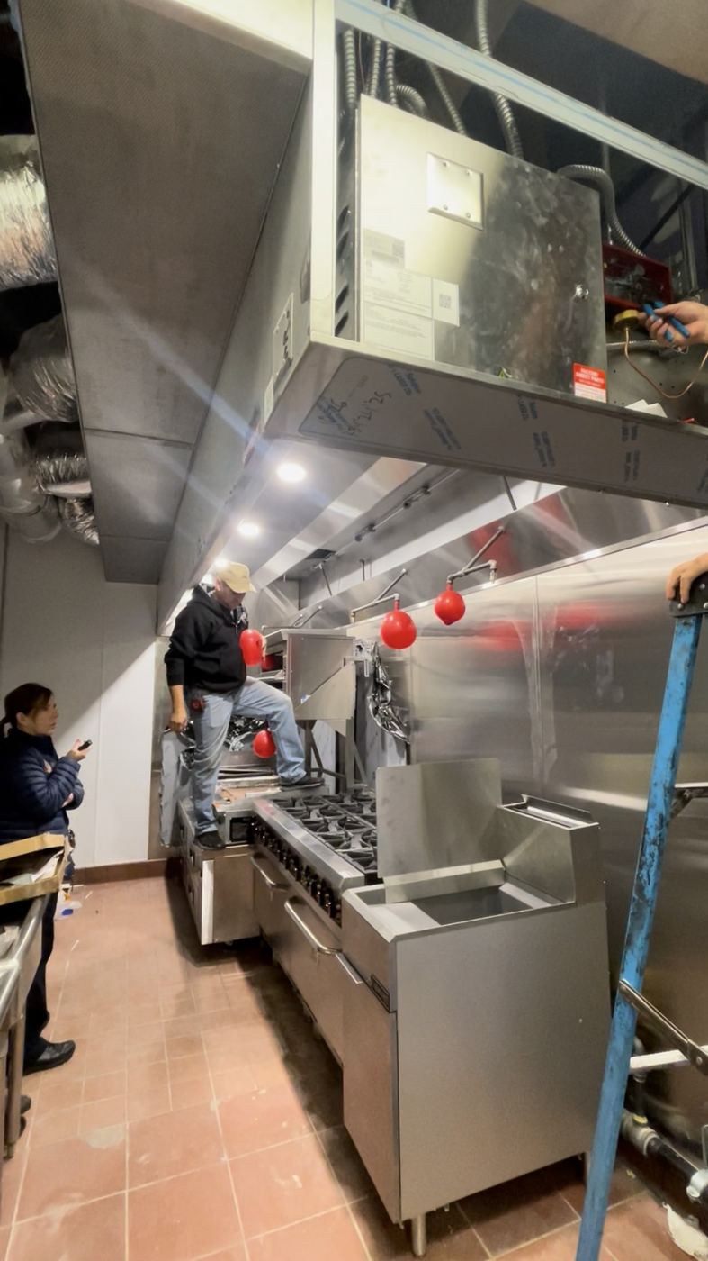 Commercial kitchen range line and fire-suppression install