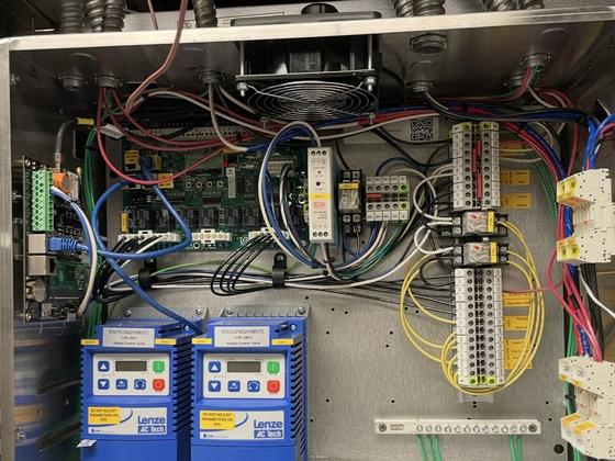 Industrial control panel with VFDs and dressed wiring