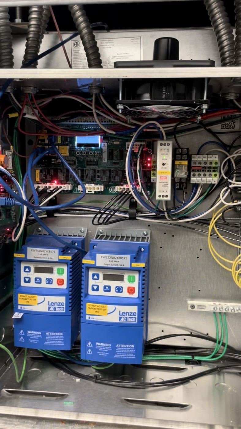 Closer view of the VFD control panel wiring