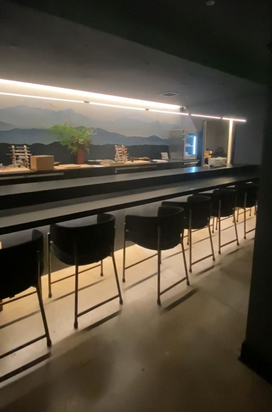 Dark bar interior with linear LED accent over the counter